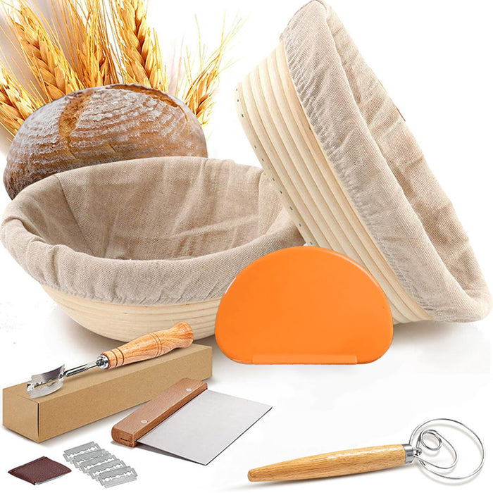 14 Piece Bread Baking Set Rattan Baskets Tool Kit