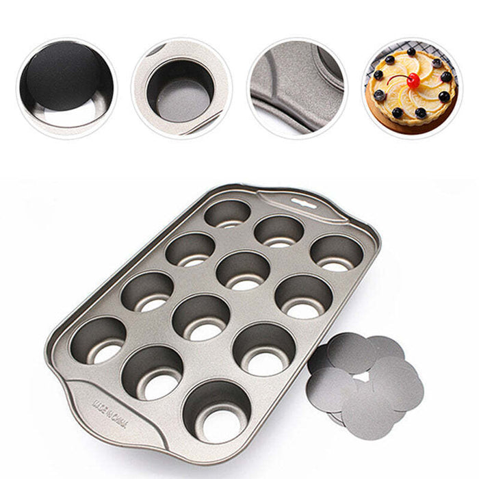 12-Cup Mini Cake Pan, Carbon Steel Nonstick Cupcake and Muffin Baking Pan