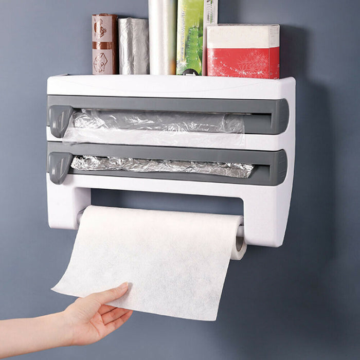 4-in-1 Wall-Mounted Wrap Dispenser Holder with Cutters
