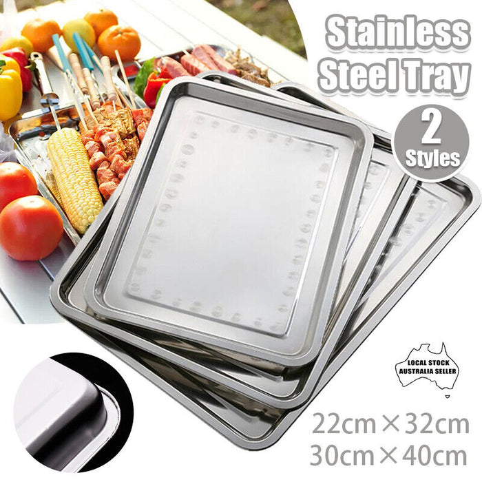 2 Pcs Stainless Steel Oblong Serving Tray 0.5 mm Thick 2 cm Deep 2 Sizes