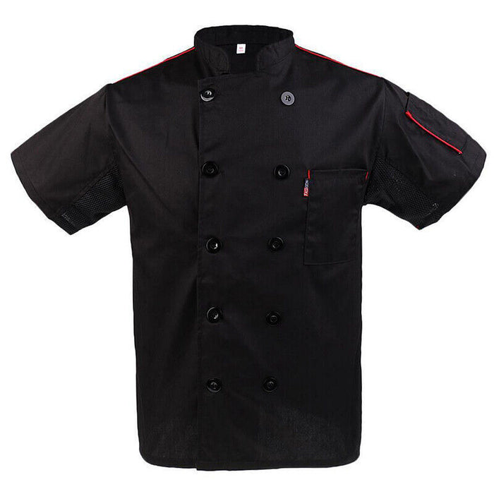 Unisex Mesh Sleeve Chef Coat with Mandarin Collar and Pockets
