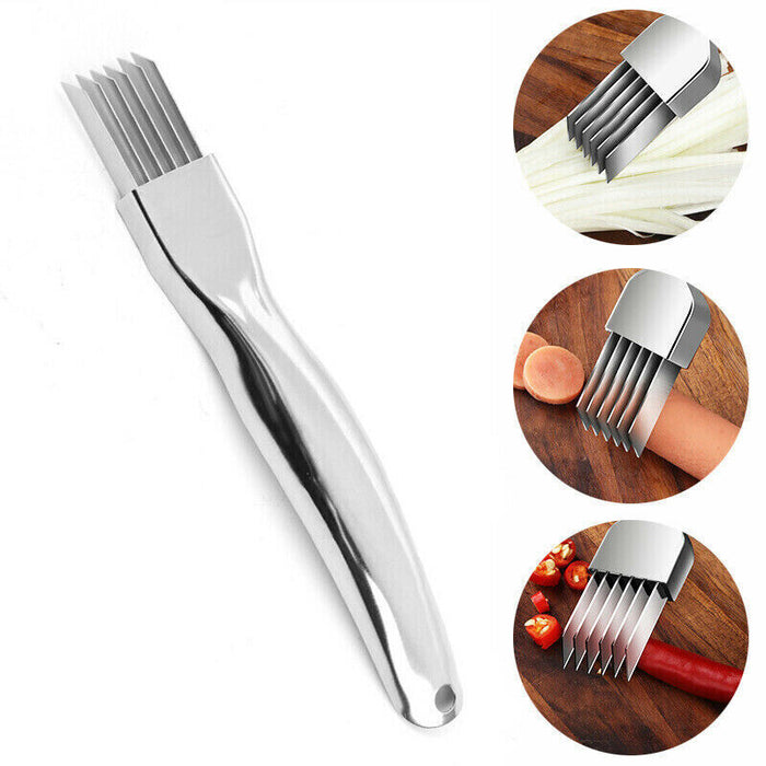 Stainless Steel Onion Cutter Slicer Tool for Kitchen and Restaurant Use