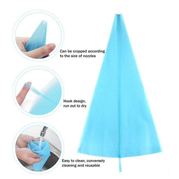 2 Pcs Reusable Silicone Pastry Bags Blue 10 to 20 Inch