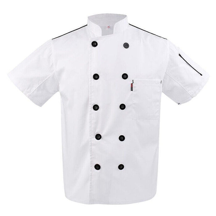 Unisex Mesh Sleeve Chef Coat with Mandarin Collar and Pockets