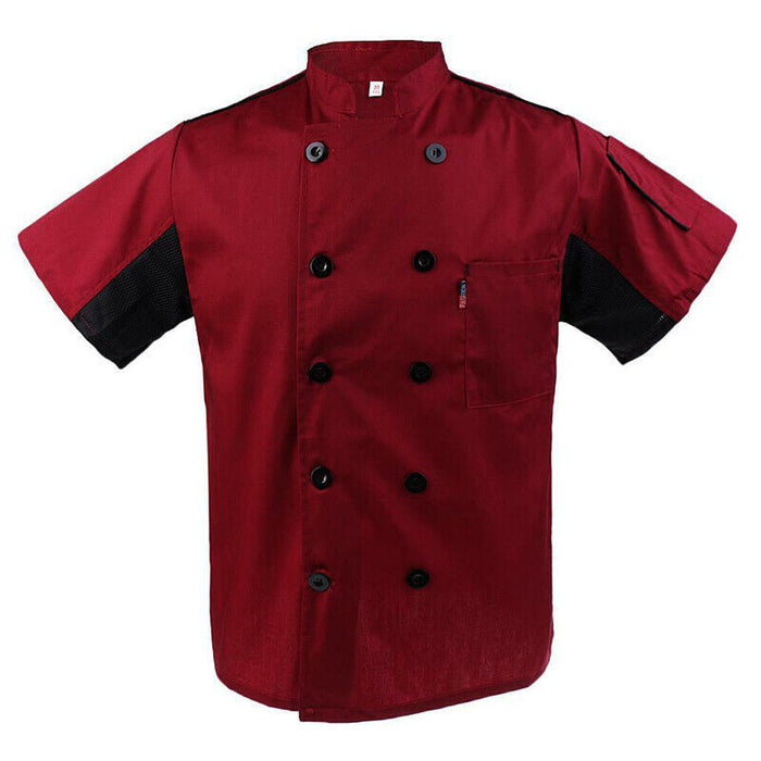 Unisex Mesh Sleeve Chef Coat with Mandarin Collar and Pockets