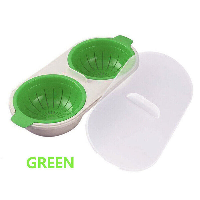 2-Egg Poacher with Lid Lift-and-Drain Colanders & Integrated Cracker