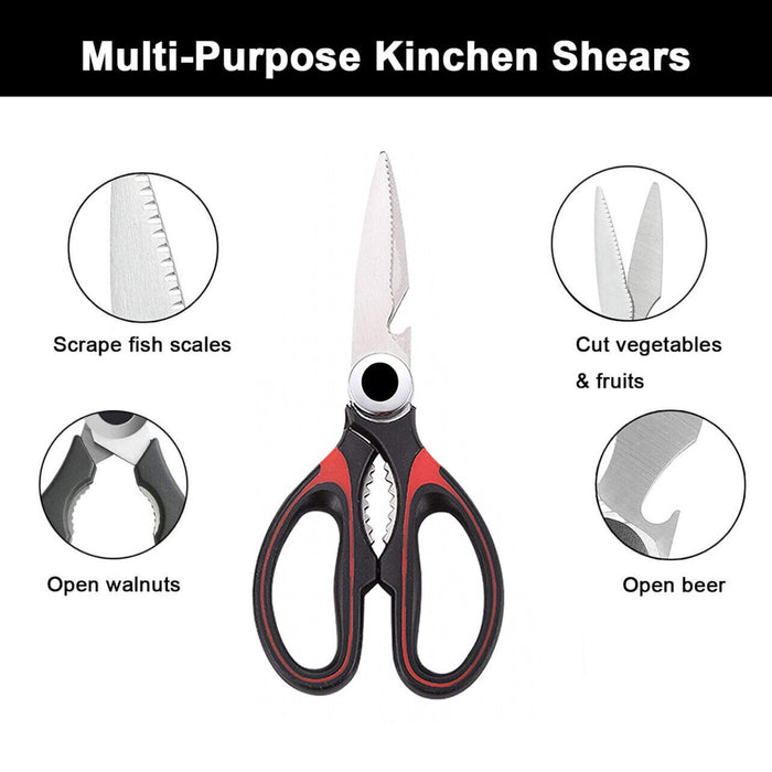 Kitchen Scissors Stainless Steel Black and Red Multi-Function