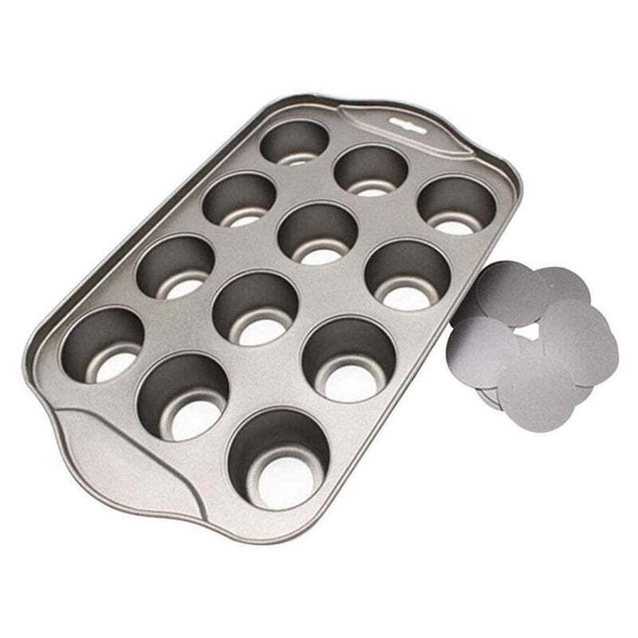 12-Cup Mini Cake Pan, Carbon Steel Nonstick Cupcake and Muffin Baking Pan