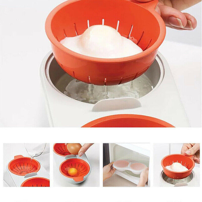 2-Egg Poacher with Lid Lift-and-Drain Colanders & Integrated Cracker