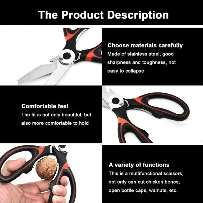 Kitchen Scissors Stainless Steel Black and Red Multi-Function