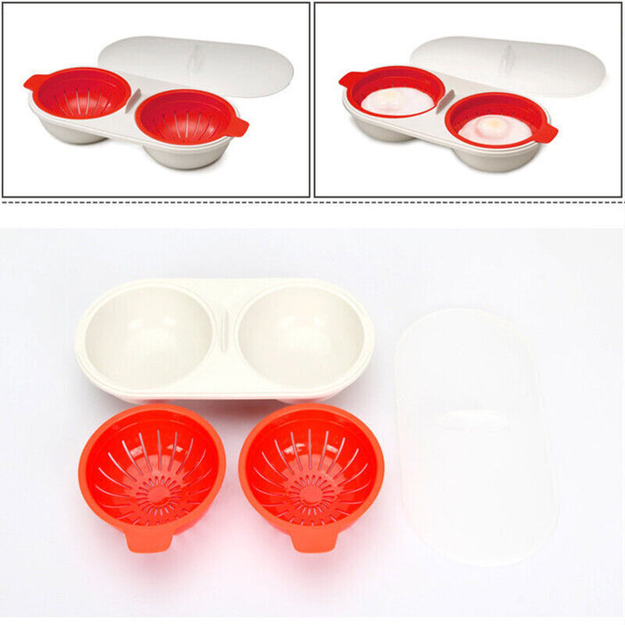 2-Egg Poacher with Lid Lift-and-Drain Colanders & Integrated Cracker