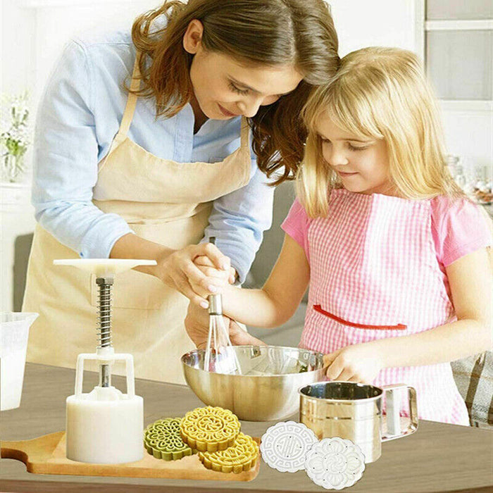 Moon Cake Mold Set with 10 Stamps Plastic Press Mould for Pastry Making