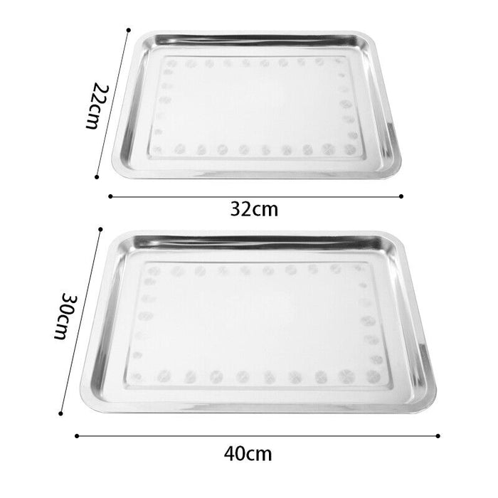 2 Pcs Stainless Steel Oblong Serving Tray 0.5 mm Thick 2 cm Deep 2 Sizes