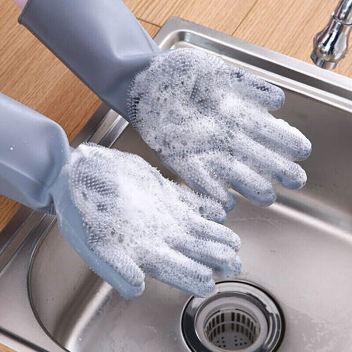 Silicone Dishwashing Gloves with Scrubber for Kitchen Cleaning