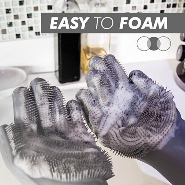 Silicone Dishwashing Gloves with Scrubber for Kitchen Cleaning