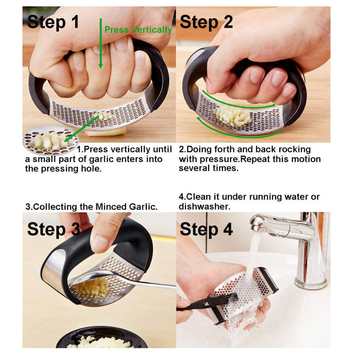 Stainless Steel Garlic Press with Arc Rocking Handle