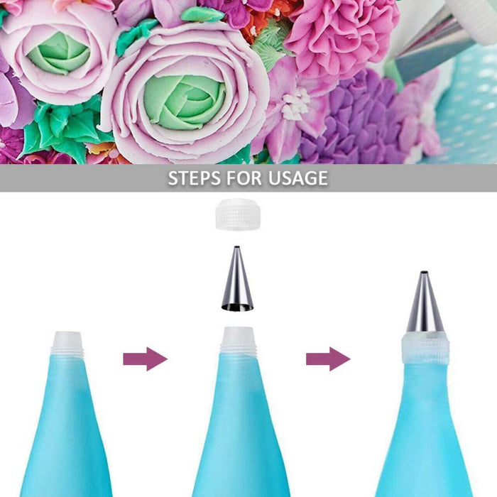 2 Pcs Reusable Silicone Pastry Bags Blue 10 to 20 Inch