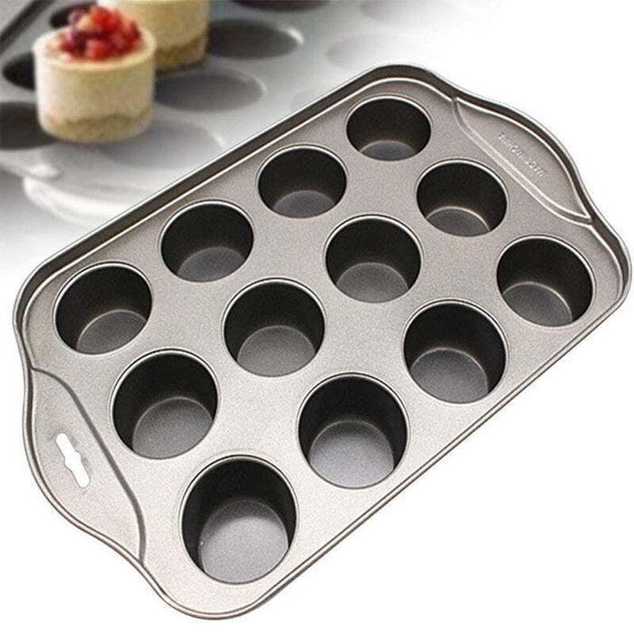 12-Cup Mini Cake Pan, Carbon Steel Nonstick Cupcake and Muffin Baking Pan