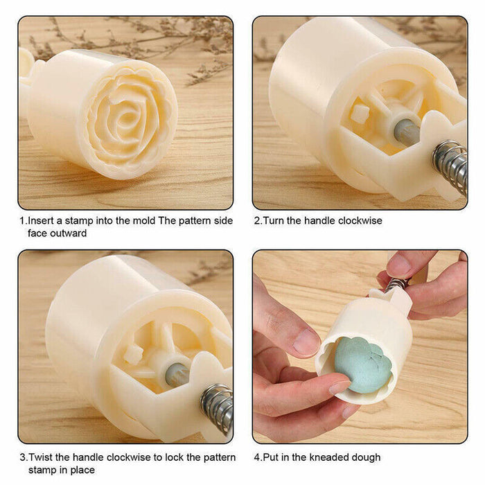 Moon Cake Mold Set with 10 Stamps Plastic Press Mould for Pastry Making