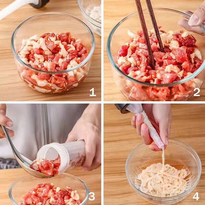 Manual Sausage Stuffer Maker PP Food-Grade Funnel Kit with 3 Nozzles