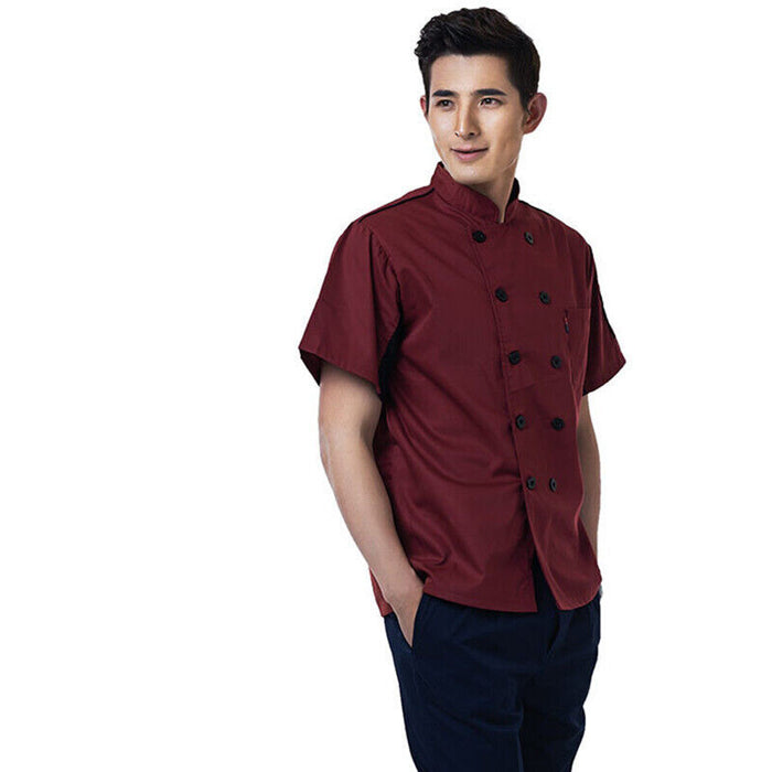 Unisex Mesh Sleeve Chef Coat with Mandarin Collar and Pockets