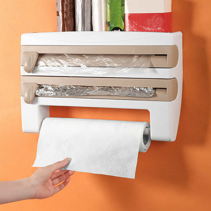 4-in-1 Wall-Mounted Wrap Dispenser Holder with Cutters