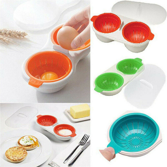 2-Egg Poacher with Lid Lift-and-Drain Colanders & Integrated Cracker