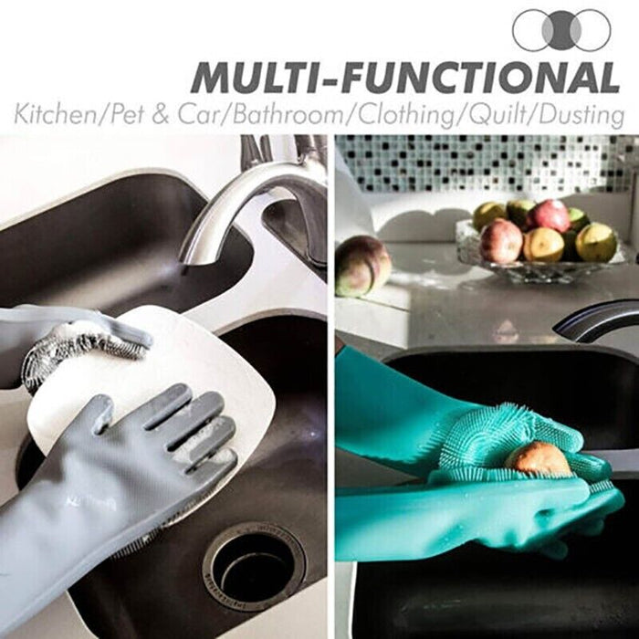 Silicone Dishwashing Gloves with Scrubber for Kitchen Cleaning