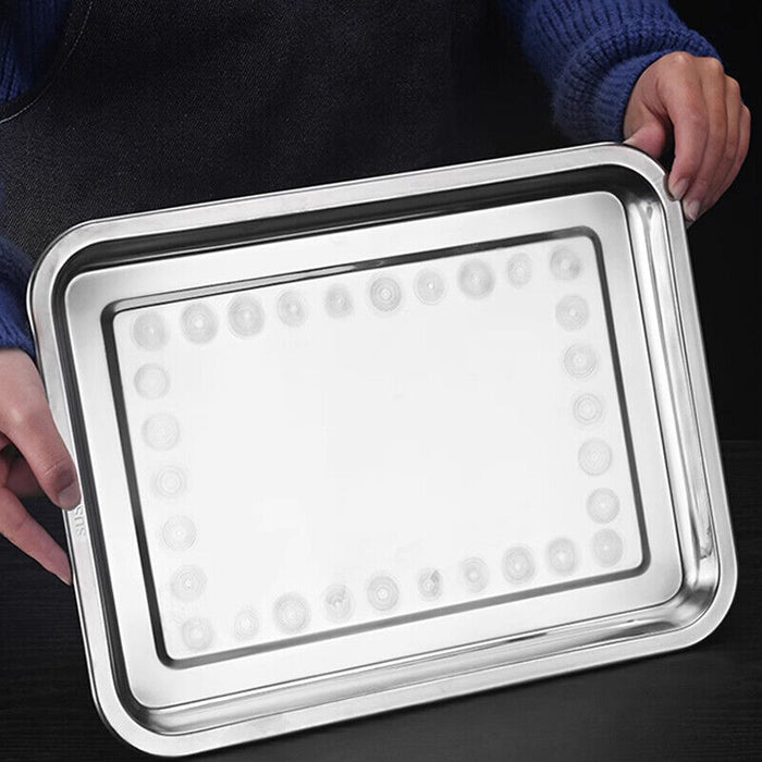 2 Pcs Stainless Steel Oblong Serving Tray 0.5 mm Thick 2 cm Deep 2 Sizes