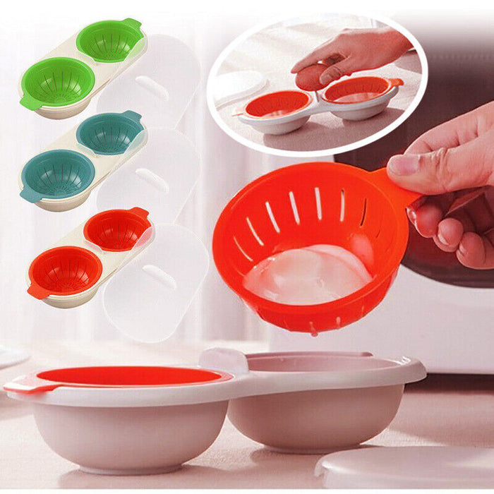 2-Egg Poacher with Lid Lift-and-Drain Colanders & Integrated Cracker