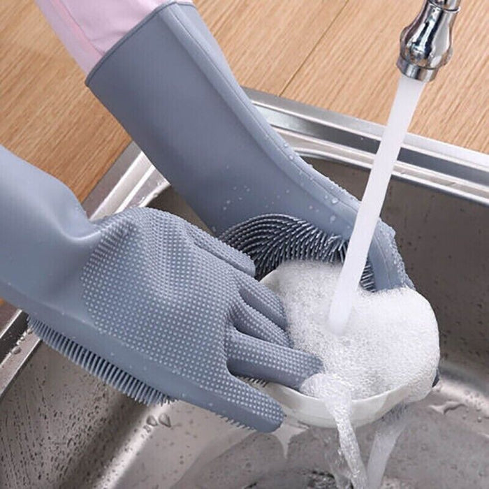 Silicone Dishwashing Gloves with Scrubber for Kitchen Cleaning