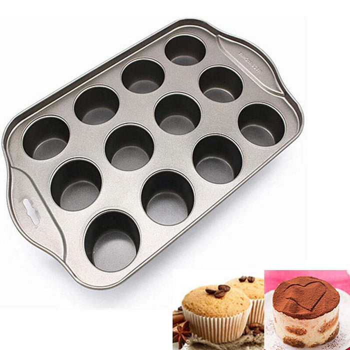12-Cup Mini Cake Pan, Carbon Steel Nonstick Cupcake and Muffin Baking Pan
