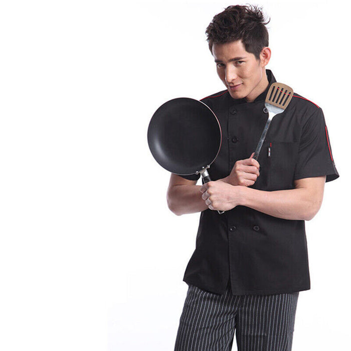 Unisex Mesh Sleeve Chef Coat with Mandarin Collar and Pockets