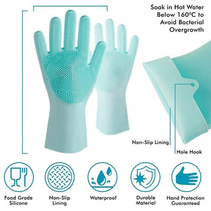 Silicone Dishwashing Gloves with Scrubber for Kitchen Cleaning