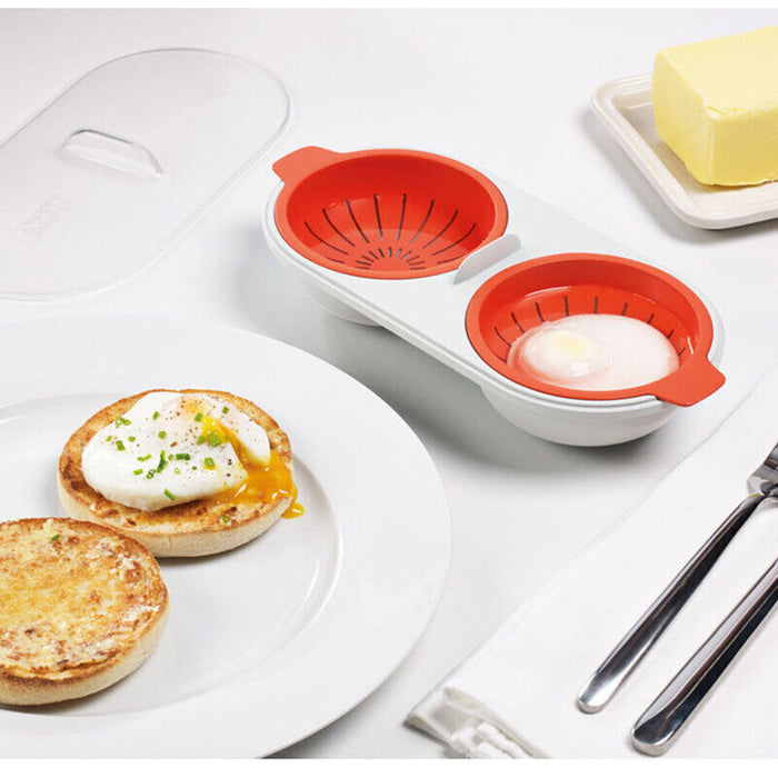 2-Egg Poacher with Lid Lift-and-Drain Colanders & Integrated Cracker