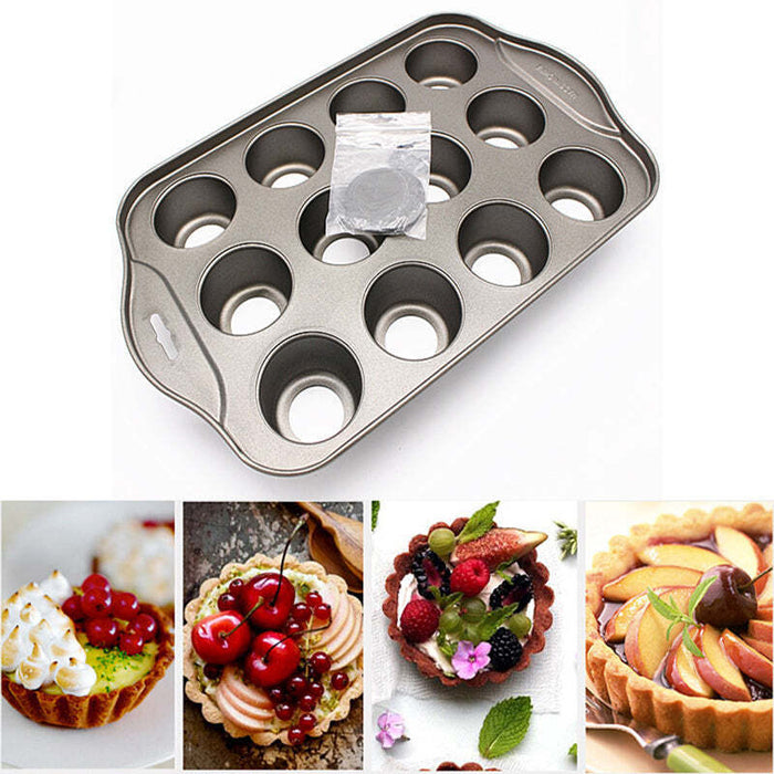 12-Cup Mini Cake Pan, Carbon Steel Nonstick Cupcake and Muffin Baking Pan