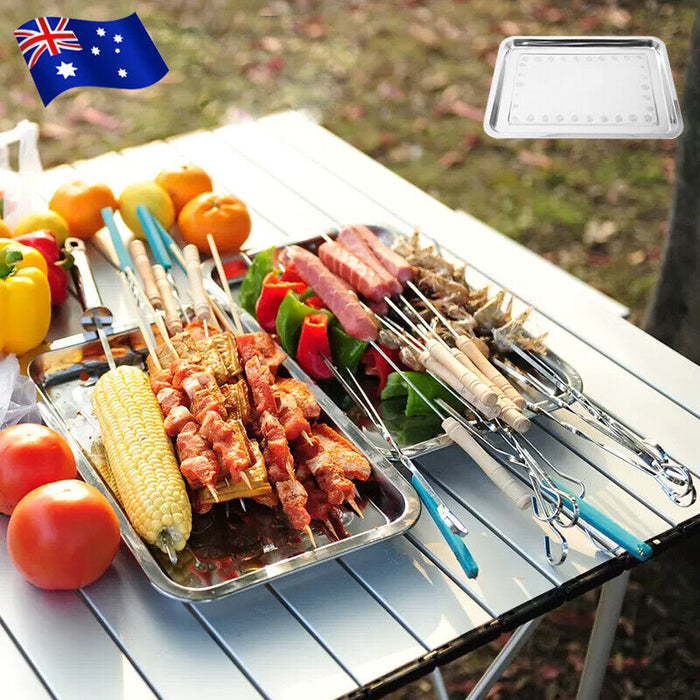 2 Pcs Stainless Steel Oblong Serving Tray 0.5 mm Thick 2 cm Deep 2 Sizes