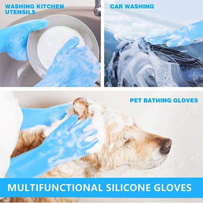 Silicone Dishwashing Gloves with Scrubber for Kitchen Cleaning