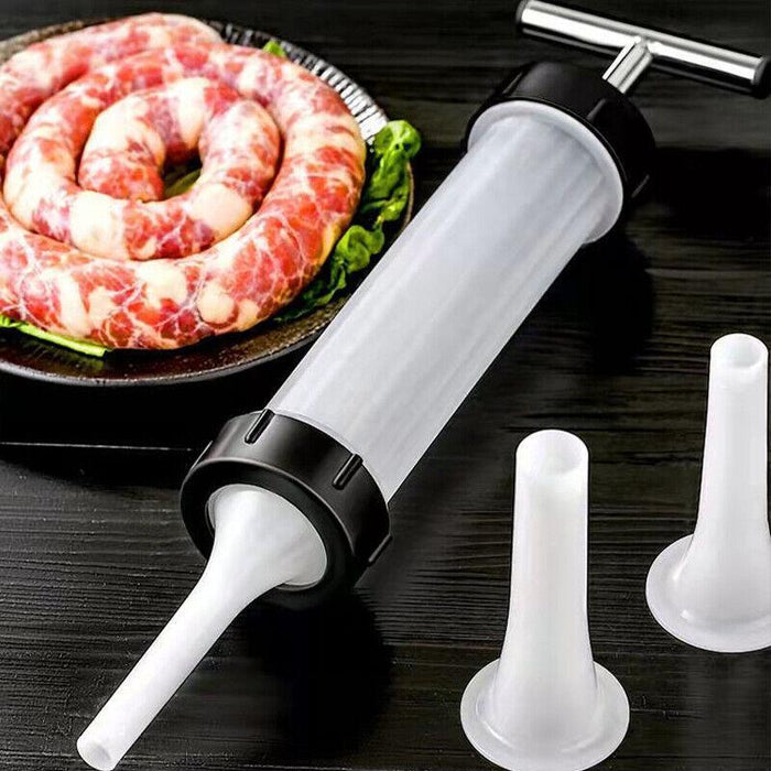 Manual Sausage Stuffer Maker PP Food-Grade Funnel Kit with 3 Nozzles