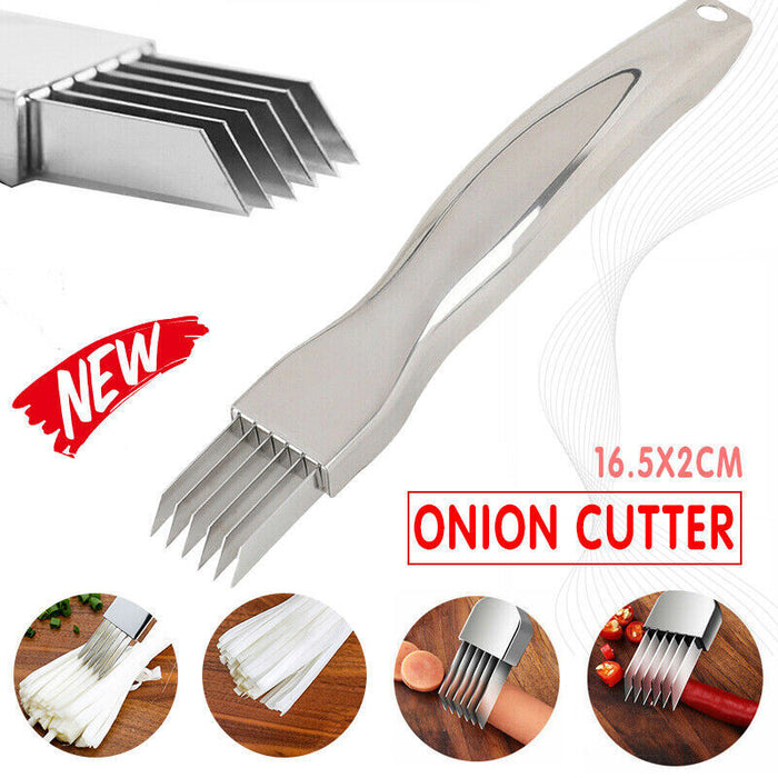 Stainless Steel Onion Cutter Slicer Tool for Kitchen and Restaurant Use