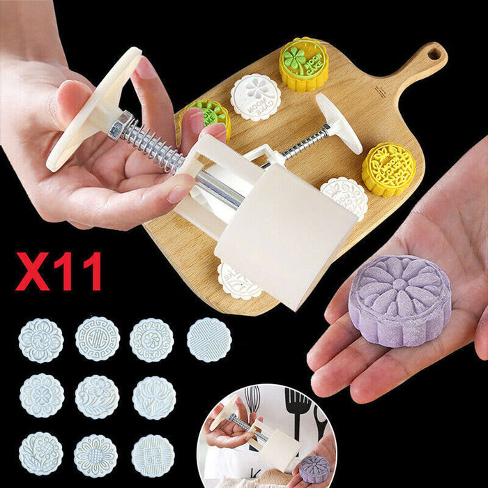 Moon Cake Mold Set with 10 Stamps Plastic Press Mould for Pastry Making