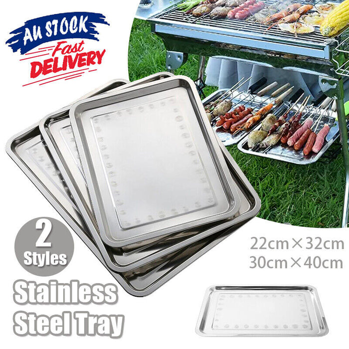 2 Pcs Stainless Steel Oblong Serving Tray 0.5 mm Thick 2 cm Deep 2 Sizes