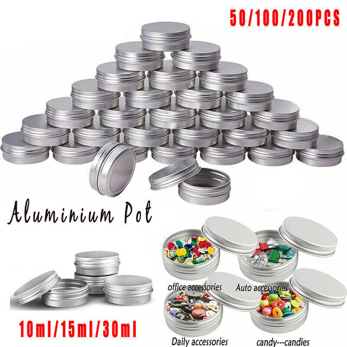 50-200PCS Durable Silver Aluminum Cosmetic Pot Lip Balm Jar Containers