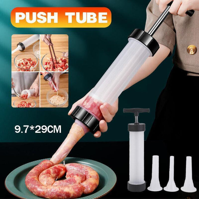 Manual Sausage Stuffer Maker PP Food-Grade Funnel Kit with 3 Nozzles