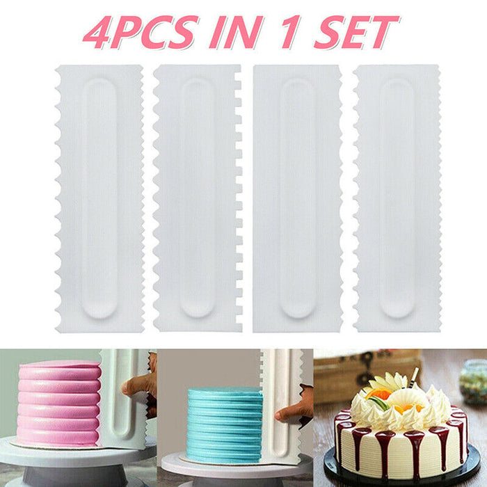 4 Pcs Cake Decorating Scrapers Textured Icing Smoother Tools