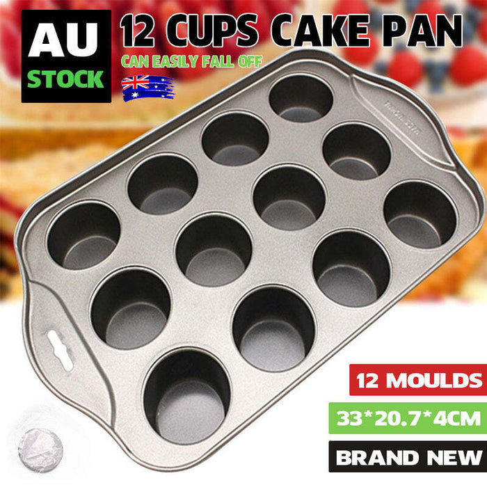 12-Cup Mini Cake Pan, Carbon Steel Nonstick Cupcake and Muffin Baking Pan