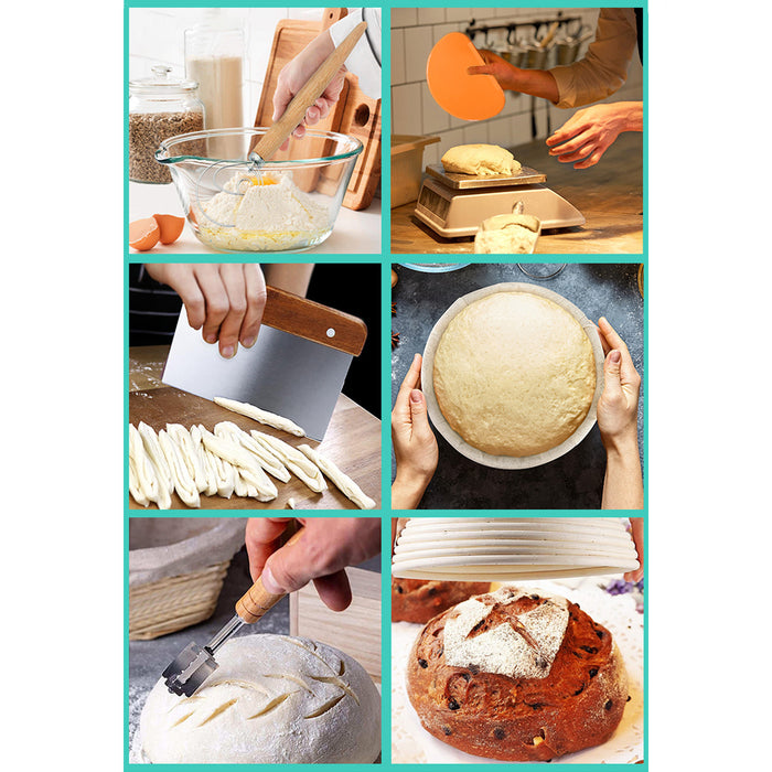 14 Piece Bread Baking Set Rattan Baskets Tool Kit