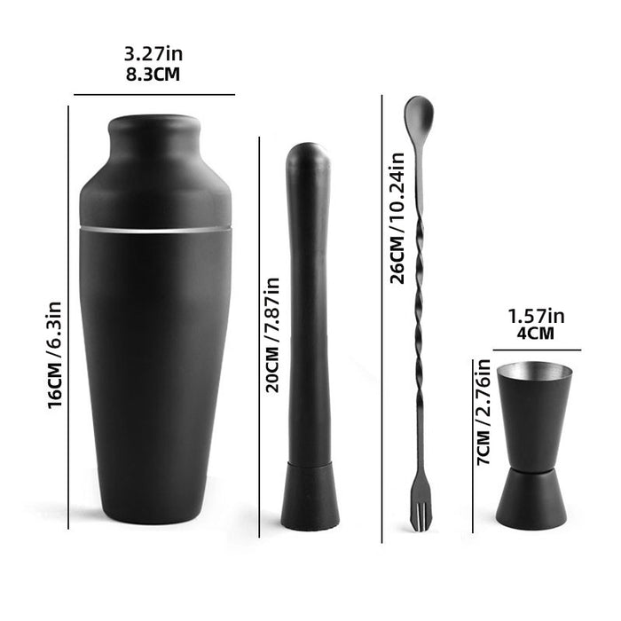 8 Piece Cocktail Shaker Set 700ML Stainless Steel Black