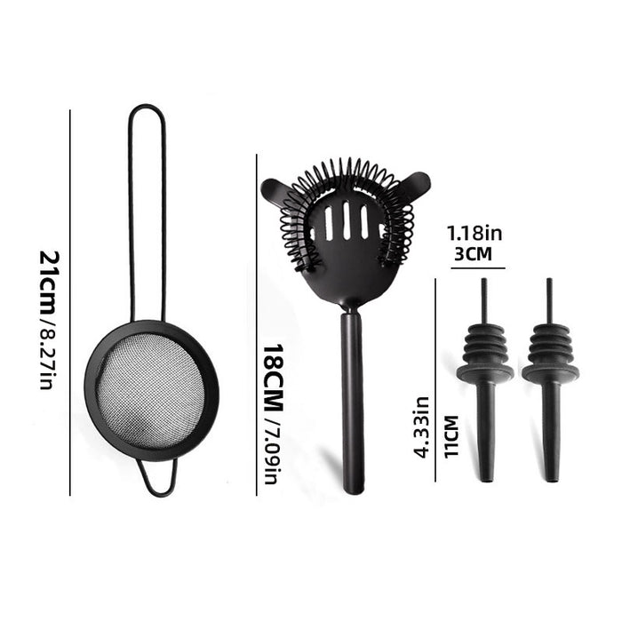 8 Piece Cocktail Shaker Set 700ML Stainless Steel Black