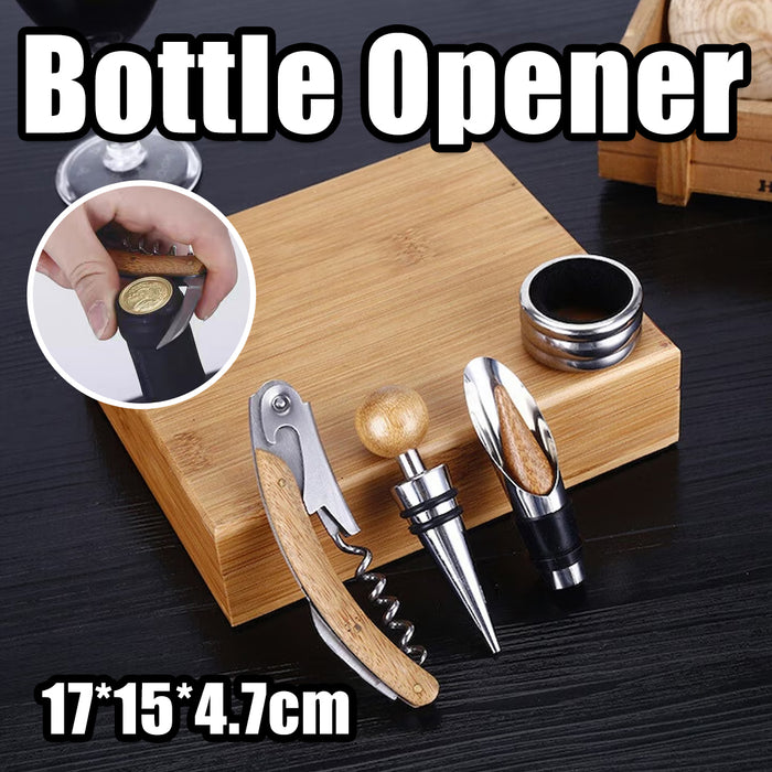 4-in-1 Wine Opener Set with Bamboo Box Stainless Steel
